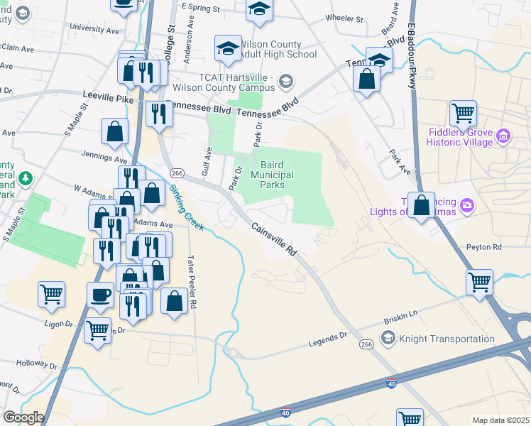 map of restaurants, bars, coffee shops, grocery stores, and more near 443 Parkside Circle in Lebanon