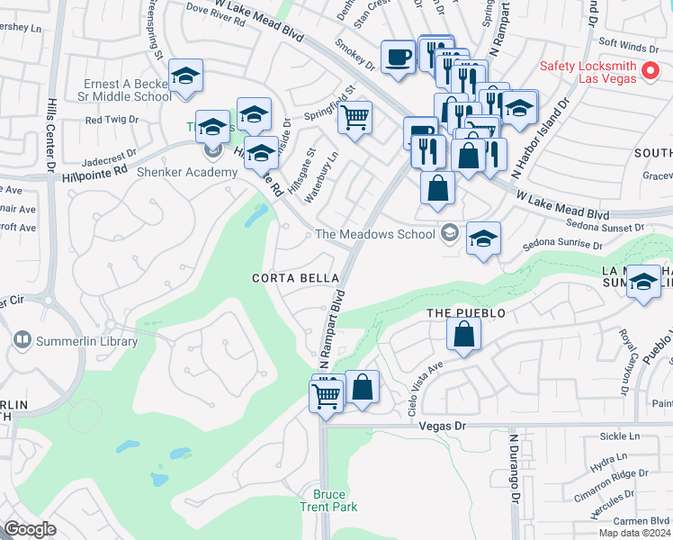 map of restaurants, bars, coffee shops, grocery stores, and more near 1828 Dolce Drive in Las Vegas