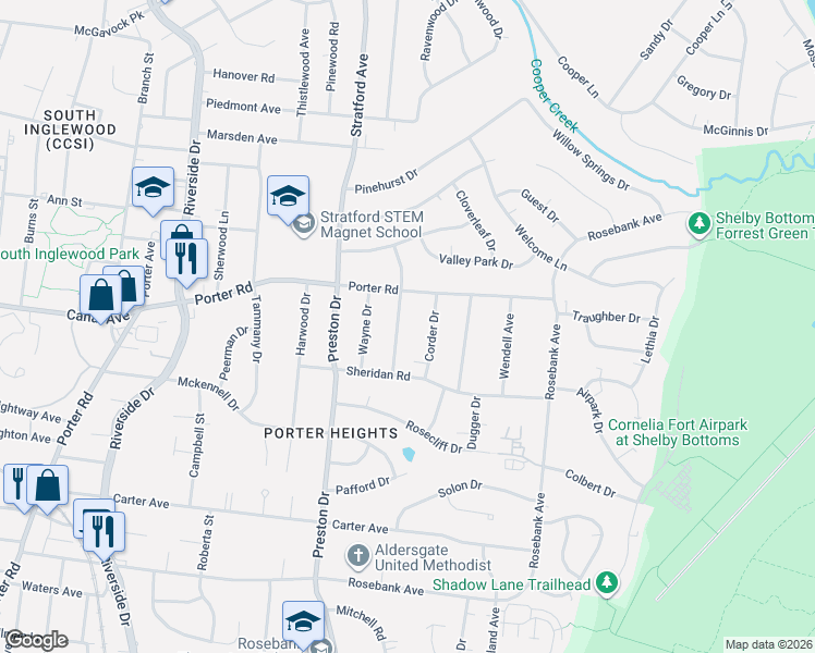 map of restaurants, bars, coffee shops, grocery stores, and more near 1530B Hayden Drive in Nashville
