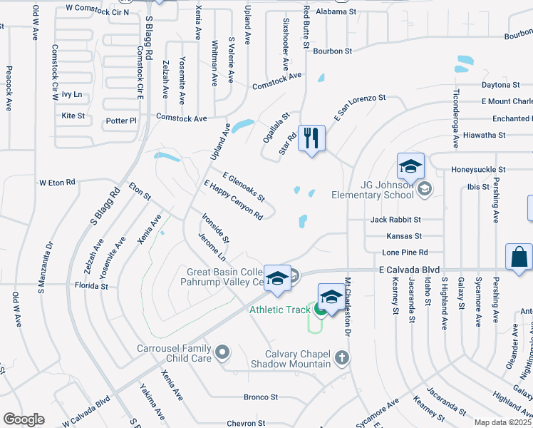 map of restaurants, bars, coffee shops, grocery stores, and more near 380 East Street in Pahrump