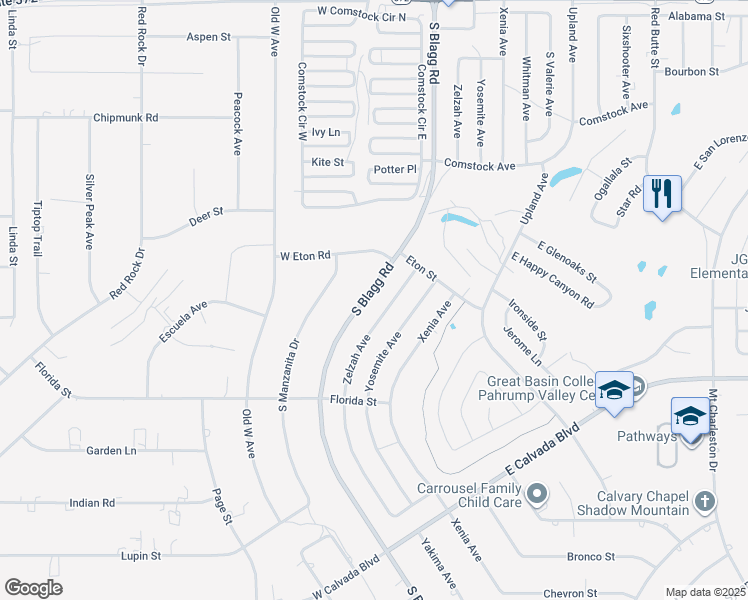 map of restaurants, bars, coffee shops, grocery stores, and more near 1700 South Blagg Road in Pahrump