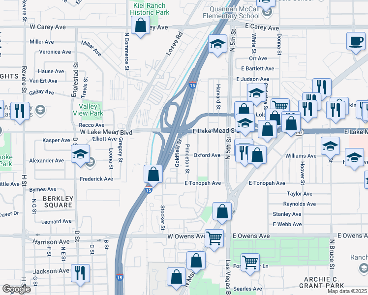 map of restaurants, bars, coffee shops, grocery stores, and more near 1911 Princeton Street in North Las Vegas