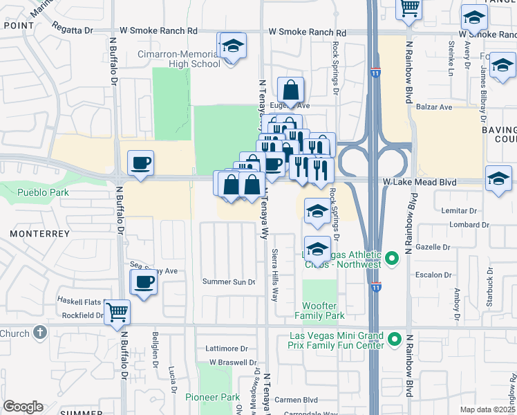 map of restaurants, bars, coffee shops, grocery stores, and more near 1918-1936 N Tenaya Way in Las Vegas