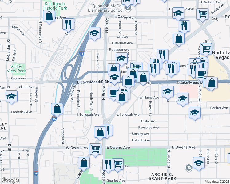 map of restaurants, bars, coffee shops, grocery stores, and more near 401 Holland Avenue in Las Vegas