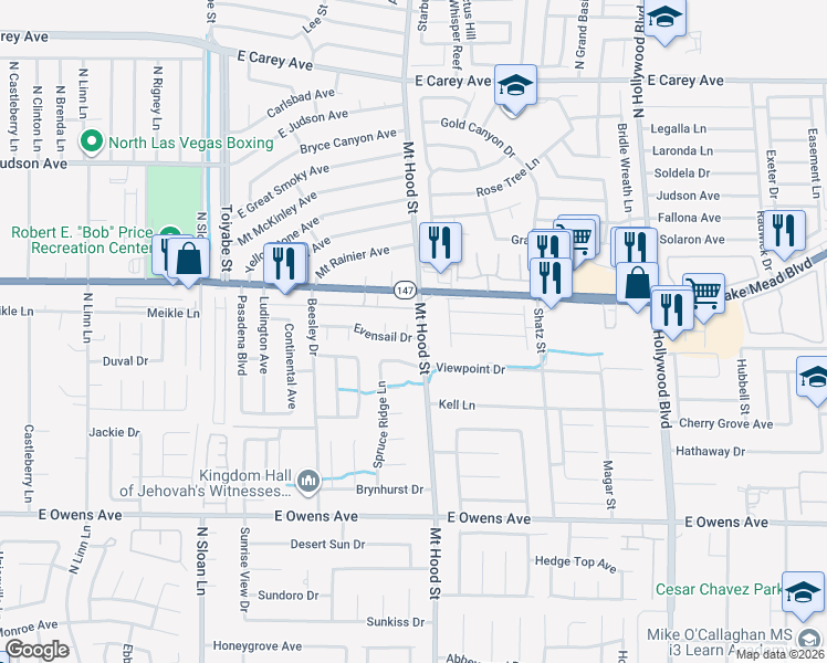 map of restaurants, bars, coffee shops, grocery stores, and more near 1932 Spindrift Court in Las Vegas