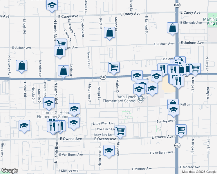 map of restaurants, bars, coffee shops, grocery stores, and more near 4639 East Lake Mead Boulevard in Las Vegas