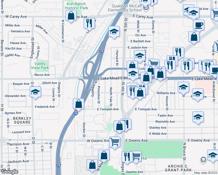map of restaurants, bars, coffee shops, grocery stores, and more near 1920 Yale Street in North Las Vegas