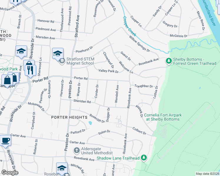 map of restaurants, bars, coffee shops, grocery stores, and more near 1531 Dugger Drive in Nashville