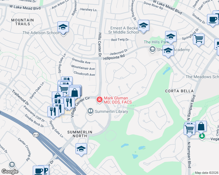 map of restaurants, bars, coffee shops, grocery stores, and more near 1912 Redbird Drive in Las Vegas