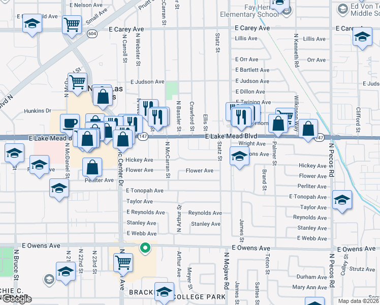 map of restaurants, bars, coffee shops, grocery stores, and more near 2801 Emmons Avenue in North Las Vegas