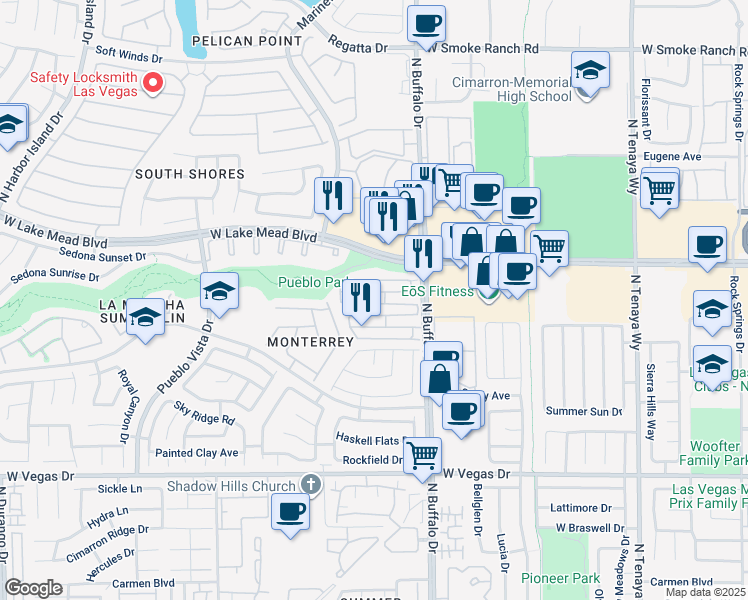 map of restaurants, bars, coffee shops, grocery stores, and more near 7712 Allerton Avenue in Las Vegas