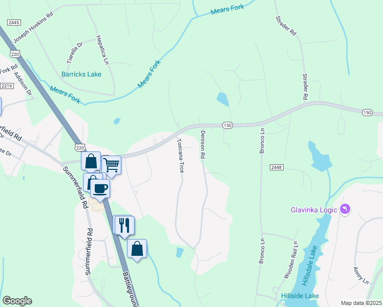 map of restaurants, bars, coffee shops, grocery stores, and more near 4405 Bianco Terrace in Summerfield
