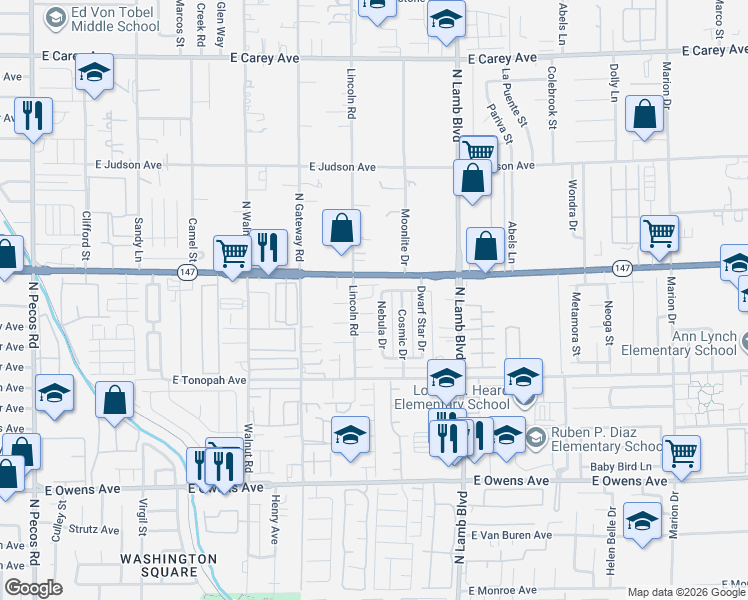 map of restaurants, bars, coffee shops, grocery stores, and more near 4133 Walnut Star Lane in Las Vegas