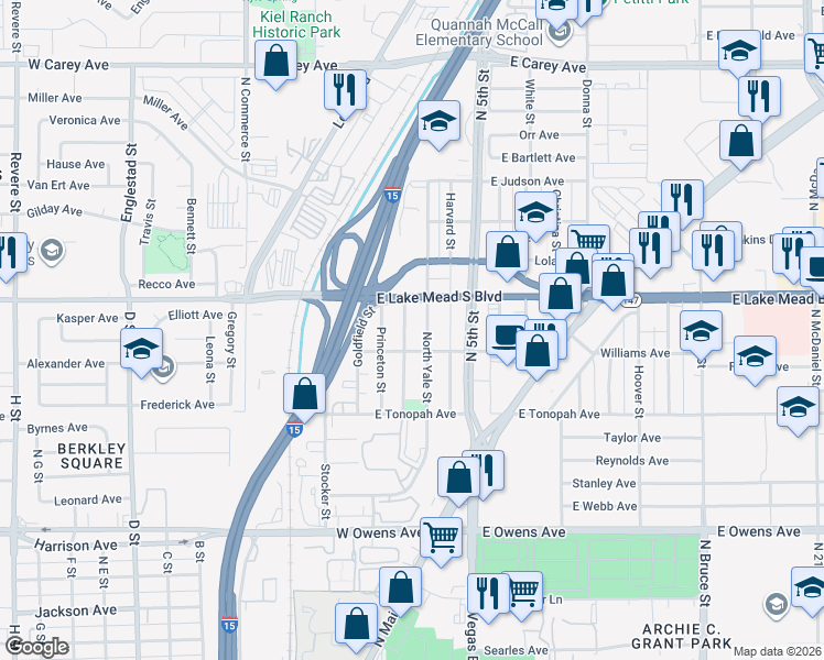 map of restaurants, bars, coffee shops, grocery stores, and more near 1923 Stanford Street in North Las Vegas
