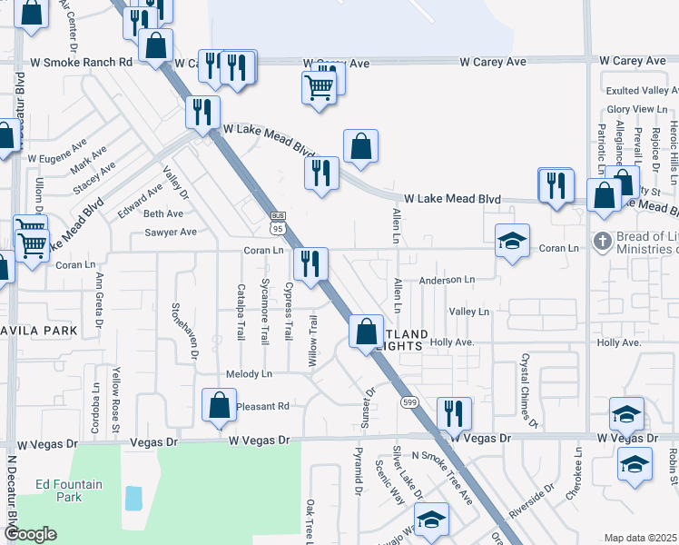 map of restaurants, bars, coffee shops, grocery stores, and more near 1980 Hydrangea Place in Las Vegas