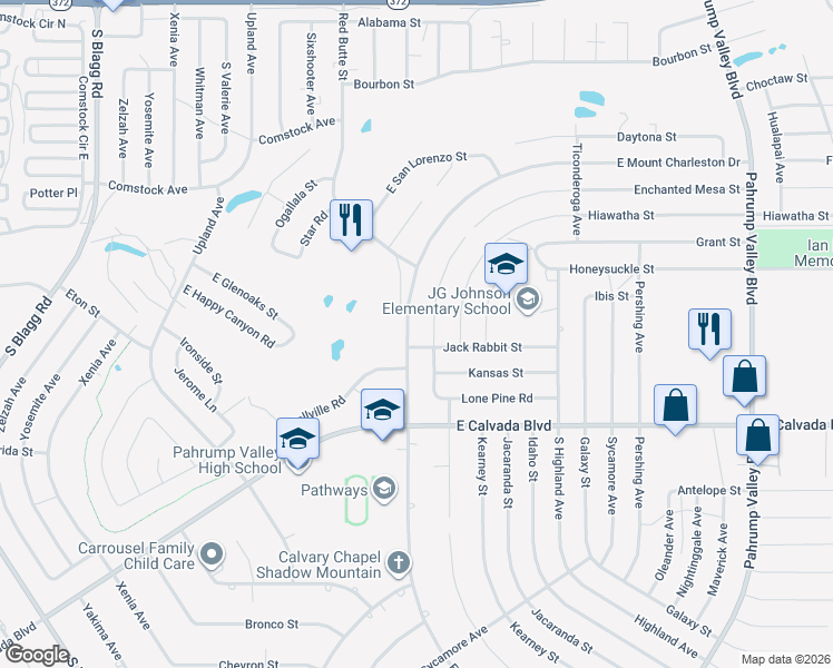 map of restaurants, bars, coffee shops, grocery stores, and more near 1721 South Mount Charleston Drive in Pahrump