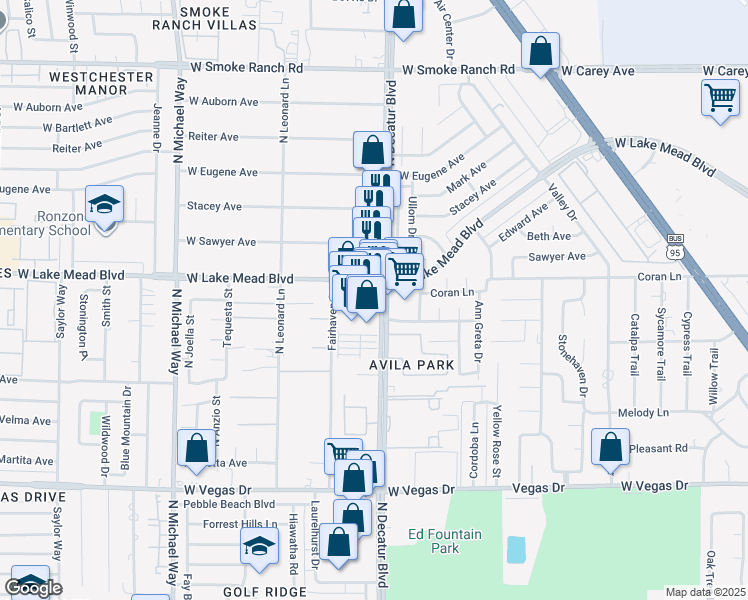map of restaurants, bars, coffee shops, grocery stores, and more near 1967 North Decatur Boulevard in Las Vegas