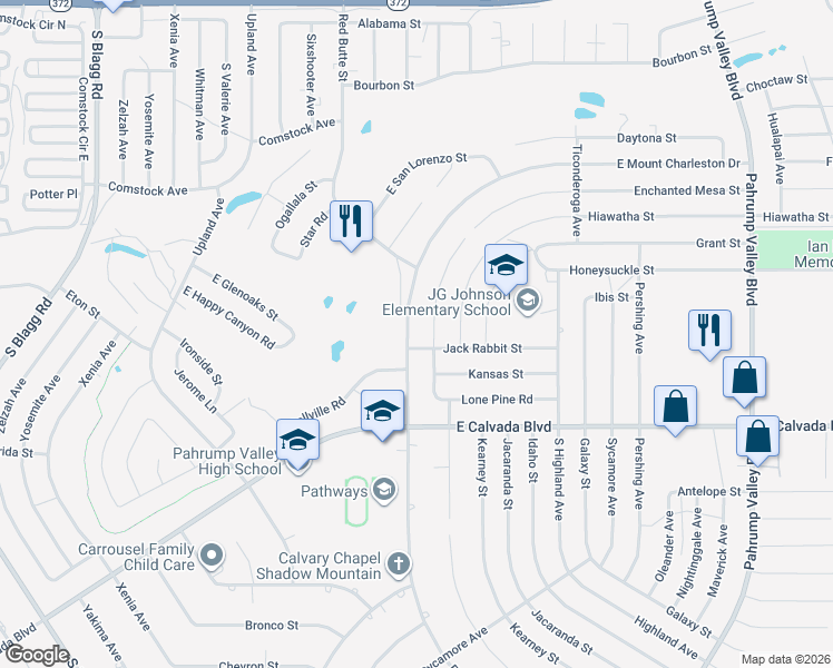 map of restaurants, bars, coffee shops, grocery stores, and more near 3016 Mount Charleston Drive in Pahrump