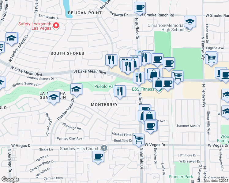 map of restaurants, bars, coffee shops, grocery stores, and more near 1928 Jack Rabbit Way in Las Vegas