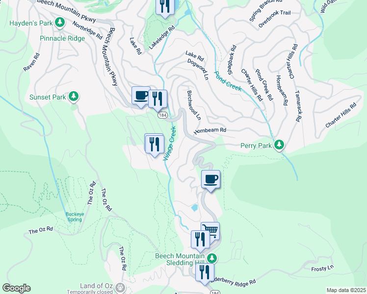 map of restaurants, bars, coffee shops, grocery stores, and more near 105 Skiview Lane in Beech Mountain