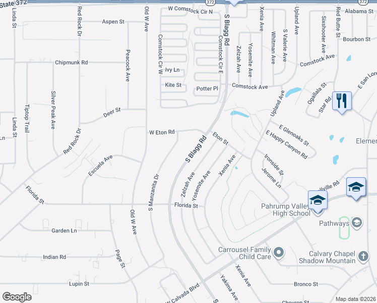 map of restaurants, bars, coffee shops, grocery stores, and more near 1720 South Blagg Road in Pahrump