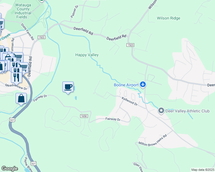 map of restaurants, bars, coffee shops, grocery stores, and more near 148 Village Dr in Boone