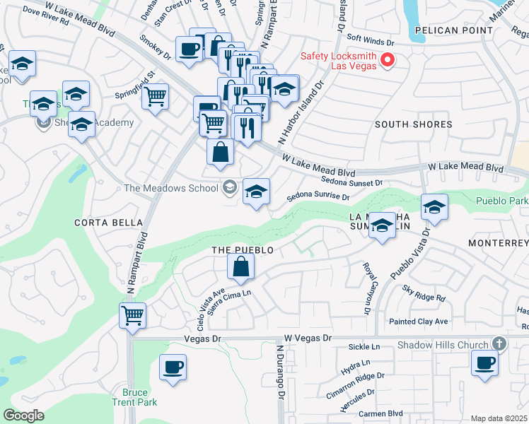 map of restaurants, bars, coffee shops, grocery stores, and more near 1909 Sedona Paseo Lane in Las Vegas