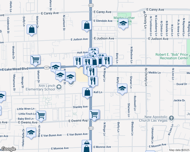 map of restaurants, bars, coffee shops, grocery stores, and more near 1900 North Nellis Boulevard in Las Vegas