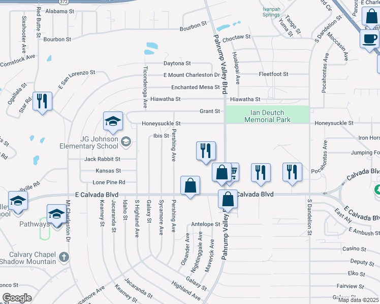 map of restaurants, bars, coffee shops, grocery stores, and more near 1700 Pahrump Valley Boulevard in Pahrump
