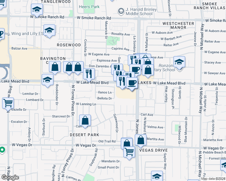 map of restaurants, bars, coffee shops, grocery stores, and more near 1921 Arpa Way in Las Vegas