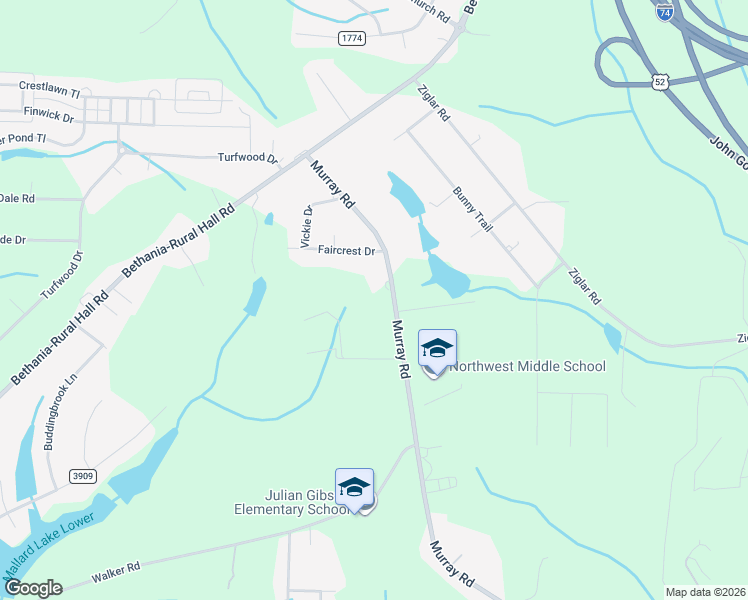 map of restaurants, bars, coffee shops, grocery stores, and more near 5610 Murray Road in Winston-Salem