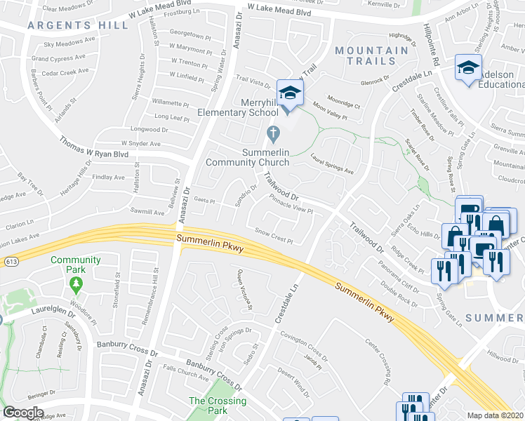 map of restaurants, bars, coffee shops, grocery stores, and more near 1917 Alpine Falls Court in Las Vegas