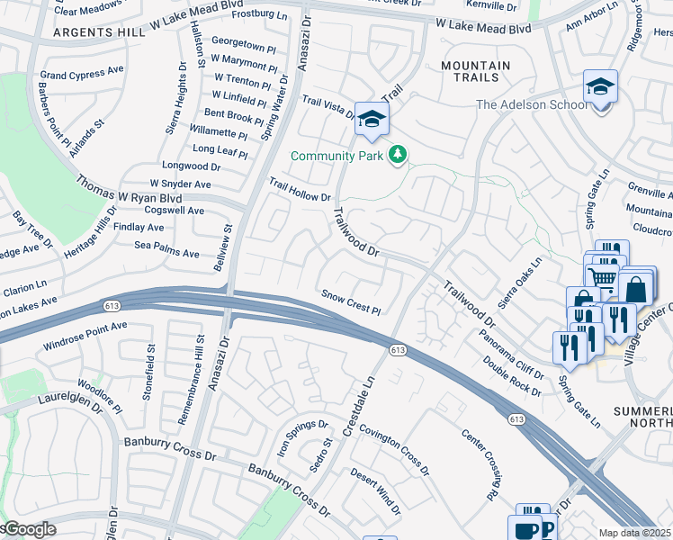 map of restaurants, bars, coffee shops, grocery stores, and more near 1917 Alpine Falls Court in Las Vegas
