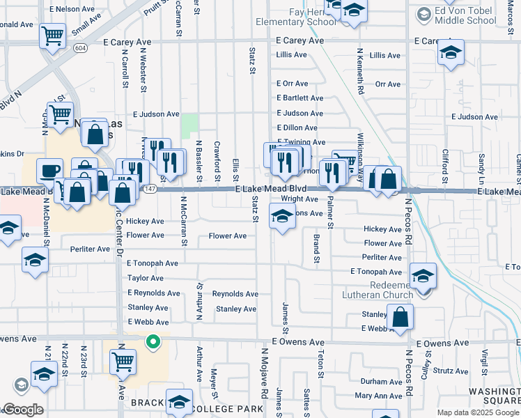 map of restaurants, bars, coffee shops, grocery stores, and more near 1912 Statz Street in North Las Vegas