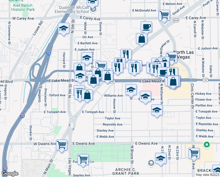 map of restaurants, bars, coffee shops, grocery stores, and more near in North Las Vegas
