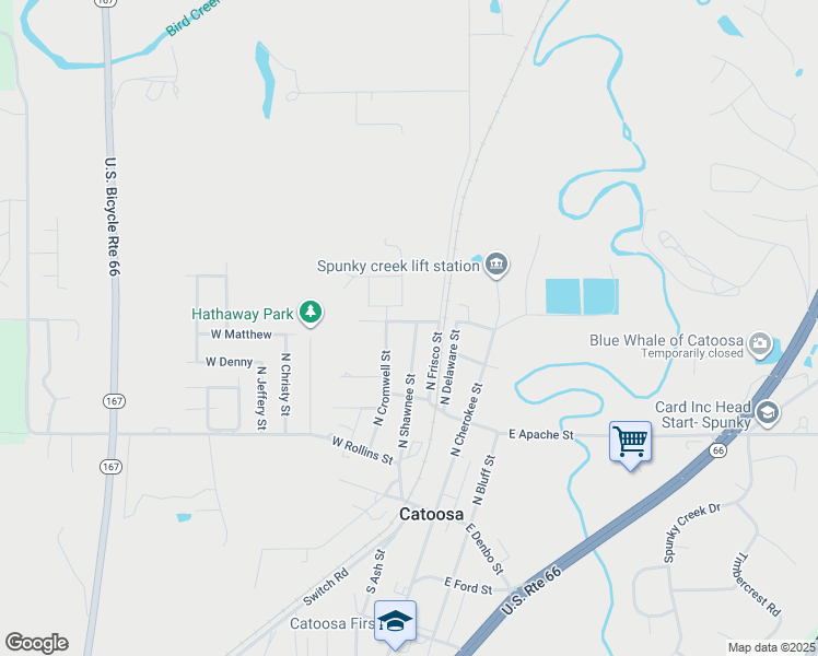 map of restaurants, bars, coffee shops, grocery stores, and more near 325 North Shawnee Street in Catoosa