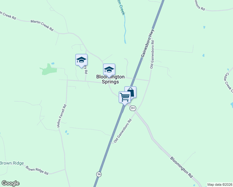 map of restaurants, bars, coffee shops, grocery stores, and more near 5683 Martin Creek Road in Bloomington Springs