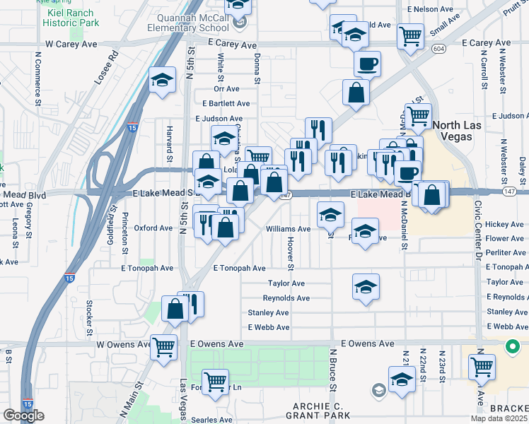 map of restaurants, bars, coffee shops, grocery stores, and more near 1920 Las Vegas Boulevard North in North Las Vegas