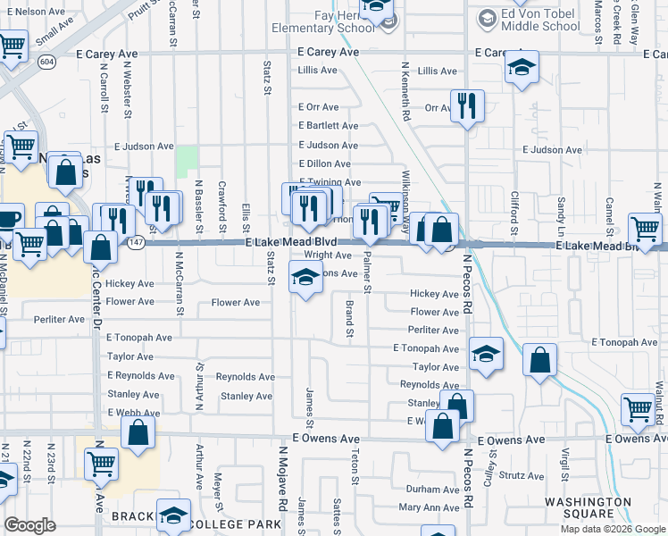 map of restaurants, bars, coffee shops, grocery stores, and more near 3108 Emmons Avenue in North Las Vegas
