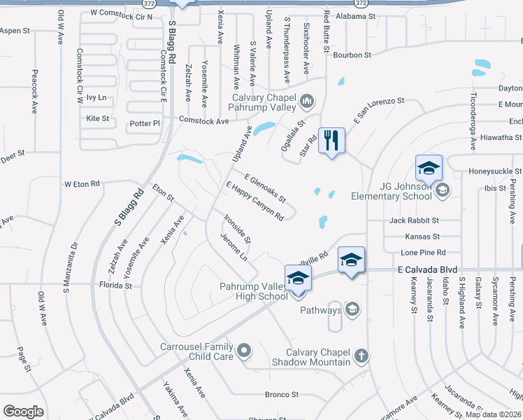 map of restaurants, bars, coffee shops, grocery stores, and more near 301 East Happy Canyon Road in Pahrump