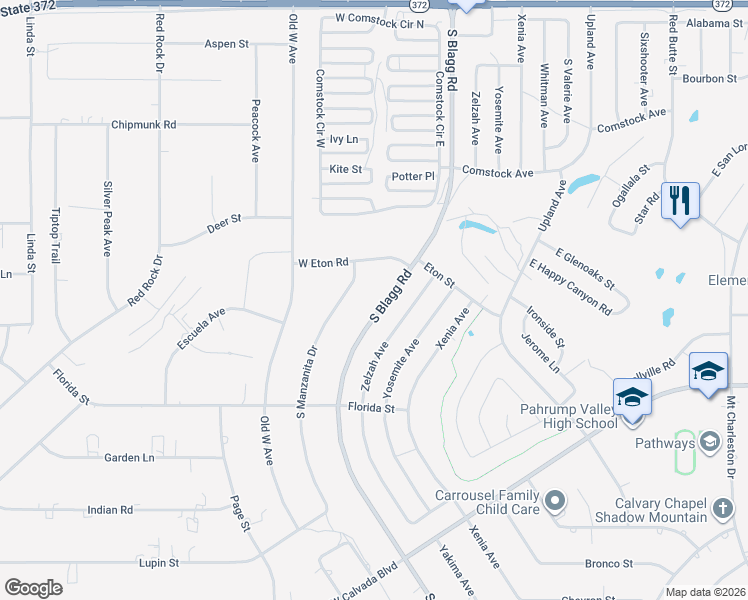 map of restaurants, bars, coffee shops, grocery stores, and more near 1700 South Blagg Road in Pahrump