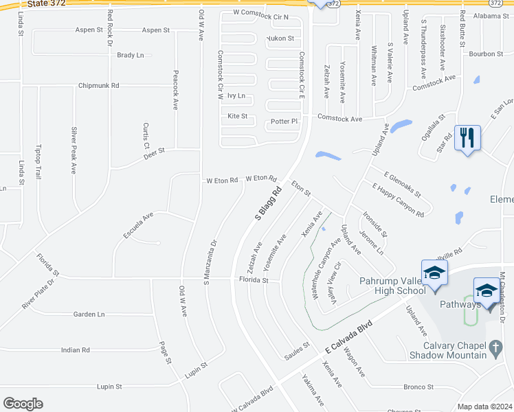 map of restaurants, bars, coffee shops, grocery stores, and more near 1720 South Blagg Road in Pahrump