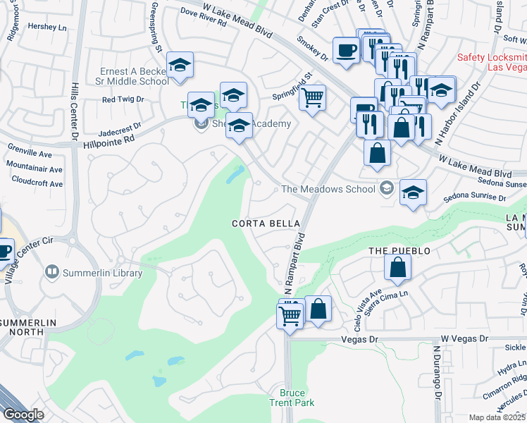 map of restaurants, bars, coffee shops, grocery stores, and more near 8832 Cortile Drive in Las Vegas