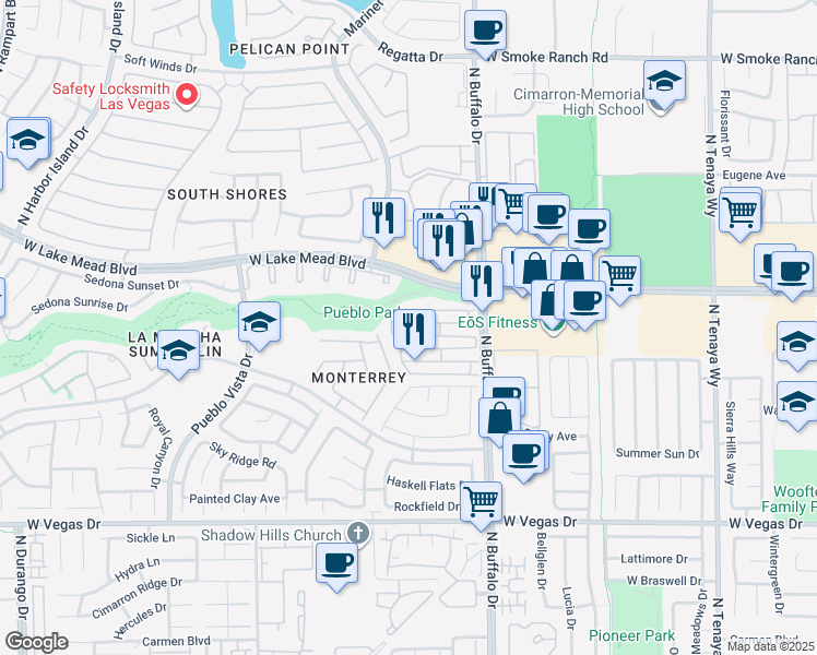 map of restaurants, bars, coffee shops, grocery stores, and more near 7725 Almeria Street in Las Vegas