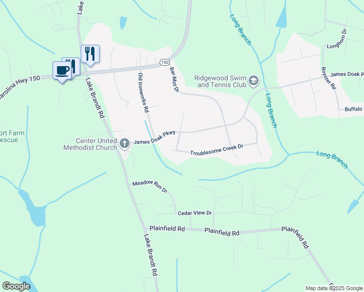 map of restaurants, bars, coffee shops, grocery stores, and more near 912 Troublesome Creek Drive in Greensboro