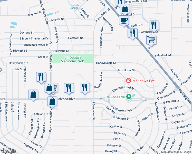 map of restaurants, bars, coffee shops, grocery stores, and more near 1681 South Dandelion Street in Pahrump