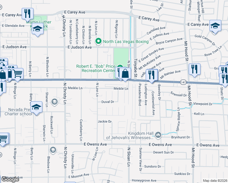 map of restaurants, bars, coffee shops, grocery stores, and more near 1951 Trilly Lane in Las Vegas