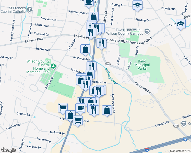 map of restaurants, bars, coffee shops, grocery stores, and more near 528 Melrose Street in Lebanon