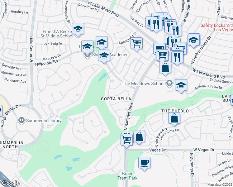 map of restaurants, bars, coffee shops, grocery stores, and more near 8824 Cortile Drive in Las Vegas