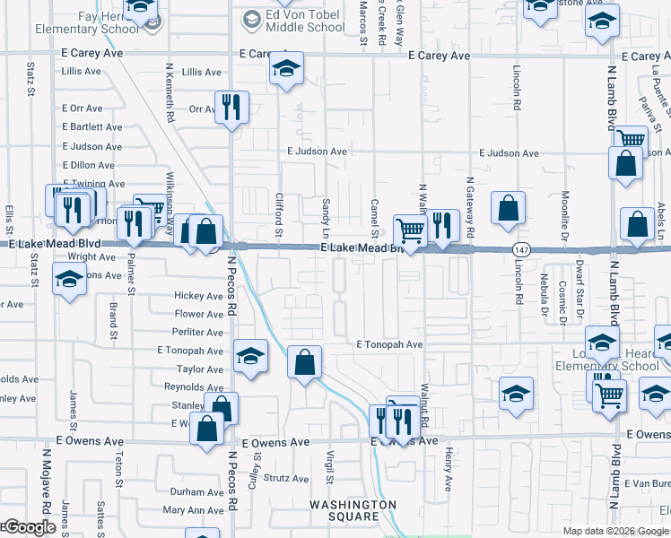 map of restaurants, bars, coffee shops, grocery stores, and more near 1977 Joyful Street in Las Vegas